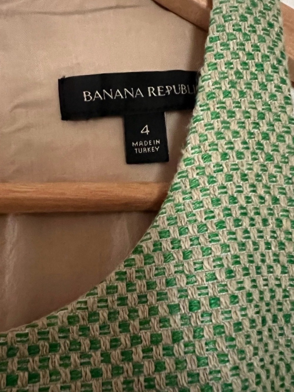 Banana Republic Green Tweed Linen Blend Sheath Dress Size 4 – Sleeveless Classic - Picture 2 of 7